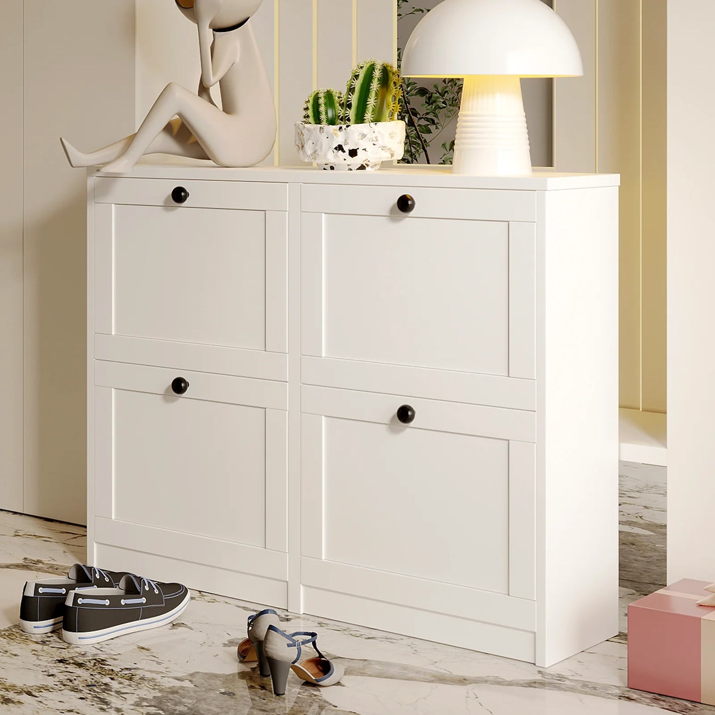 Shoe Cabinet with Flip Drawers, Freestanding Shoe Storage Cabinet with Adjustable Shelf & Anti-Tipping Device