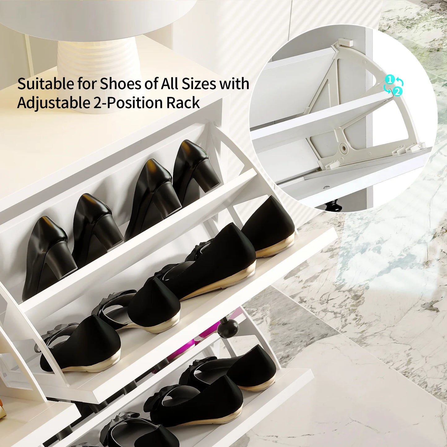 Shoe Cabinet with Flip Drawers, Freestanding Shoe Storage Cabinet with Adjustable Shelf & Anti-Tipping Device