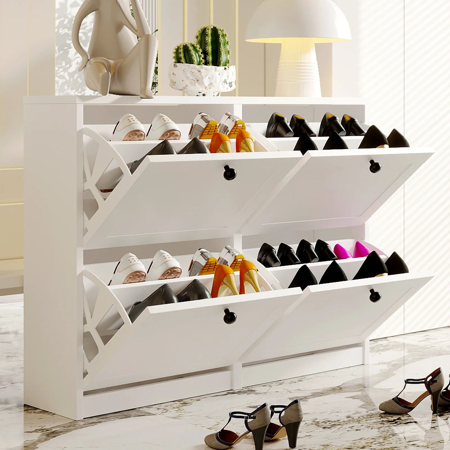 Shoe Cabinet with Flip Drawers, Freestanding Shoe Storage Cabinet with Adjustable Shelf & Anti-Tipping Device