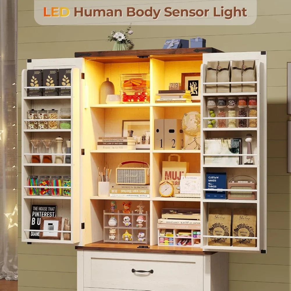 71in Kitchen Storage Cabinet Pantry Cabinet Storage Cabinet with Drawer, Freestanding Kitchen Pantry Cabinet with Barn Doors, Ad