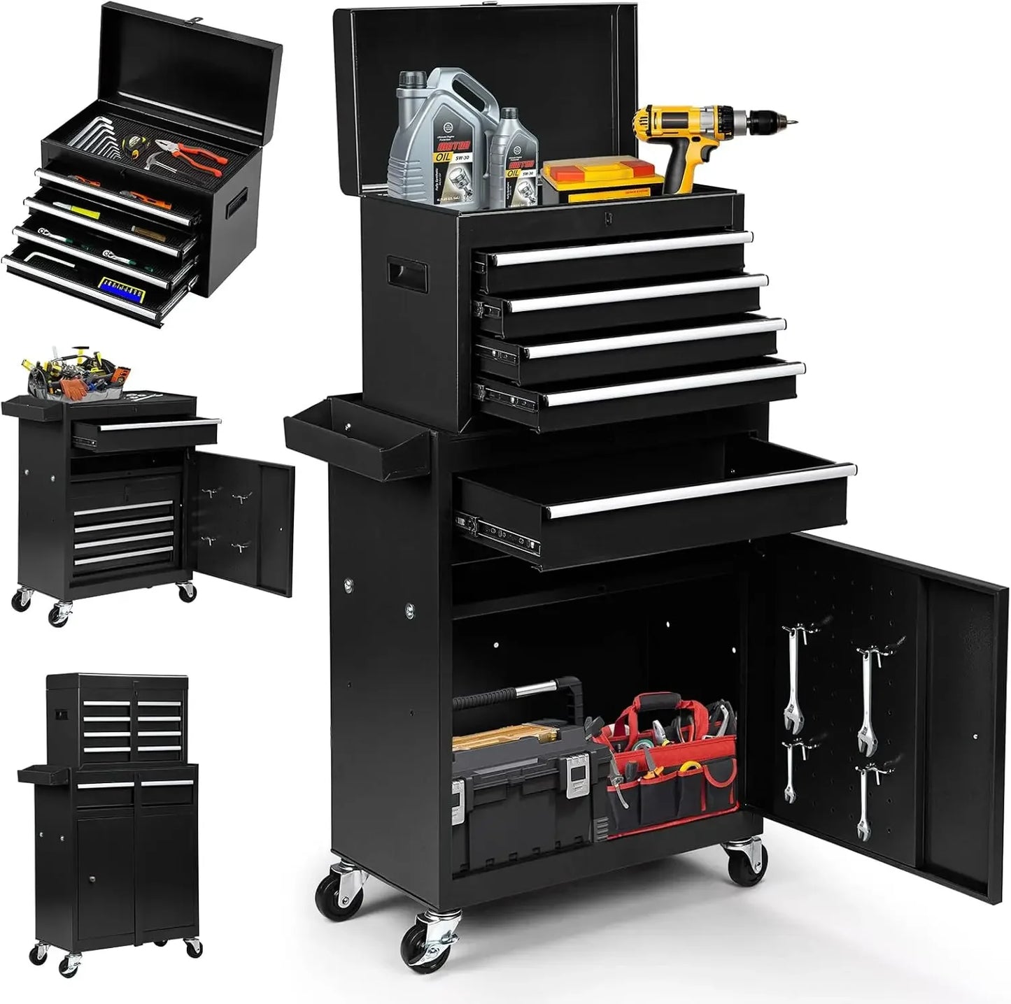 8-Drawer Rolling Tool Chest, 2-in-1 Tool Box Organizer with Lockable Wheels, Sliding Drawers,and Detachable Top, Garage Workshop