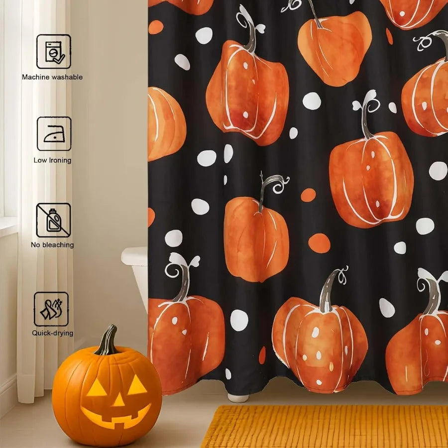 Autumn Pumpkin Shower Curtain for Halloween Thanksgiving Harvest Farmhouse Bathroom Decor Machine Washable Waterproof Polyester
