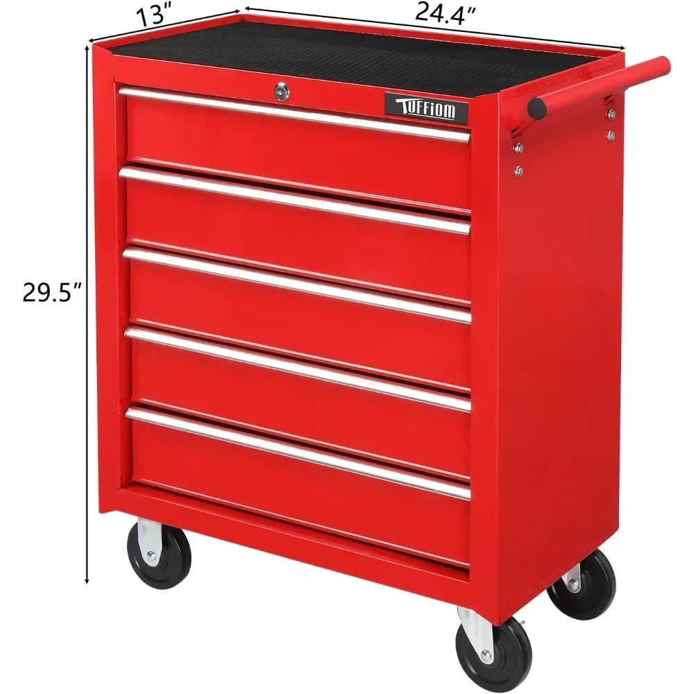 5-Drawer Rolling Tool Chest with Lockable Wheels | Storage Cabinet for Tools, Top Cushion & Liners for Garage and Workshop