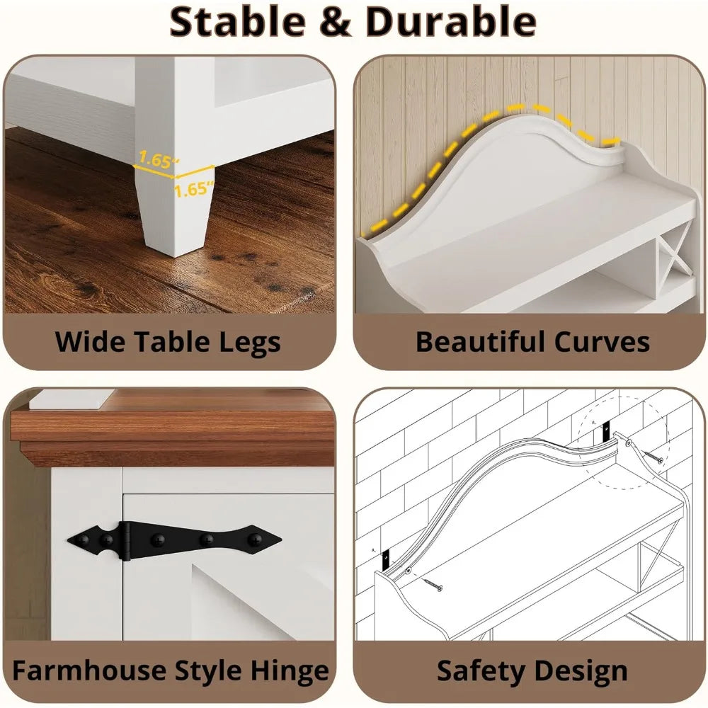 Coffee Bar Cabinet, Farmhouse Large Kitchen Buffet with Hutch & Wine Glass Rack, Pantry Cabinet for Home Bar, Living Room