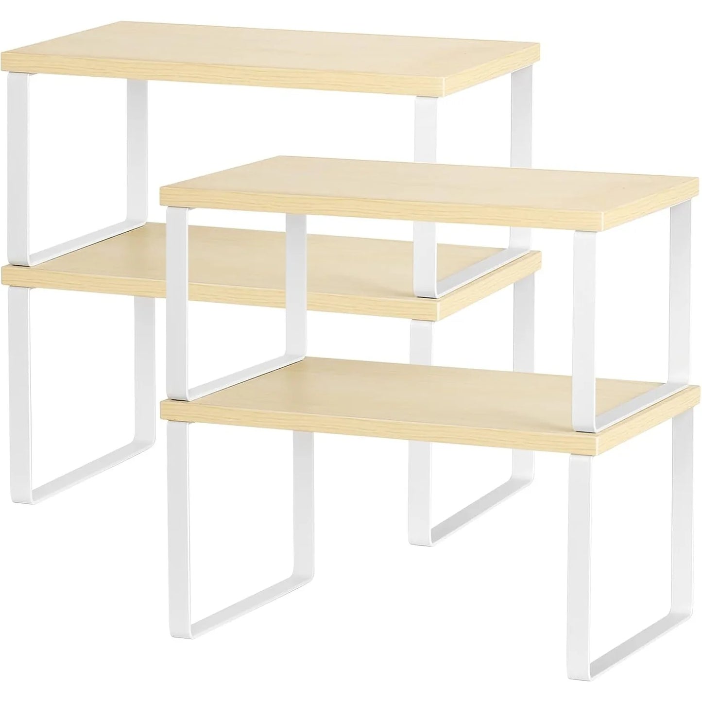 4-Pack Wooden Expandable Countertop Shelves - Stackable Organizer for Kitchen/Bathroom Cabinets, Brown