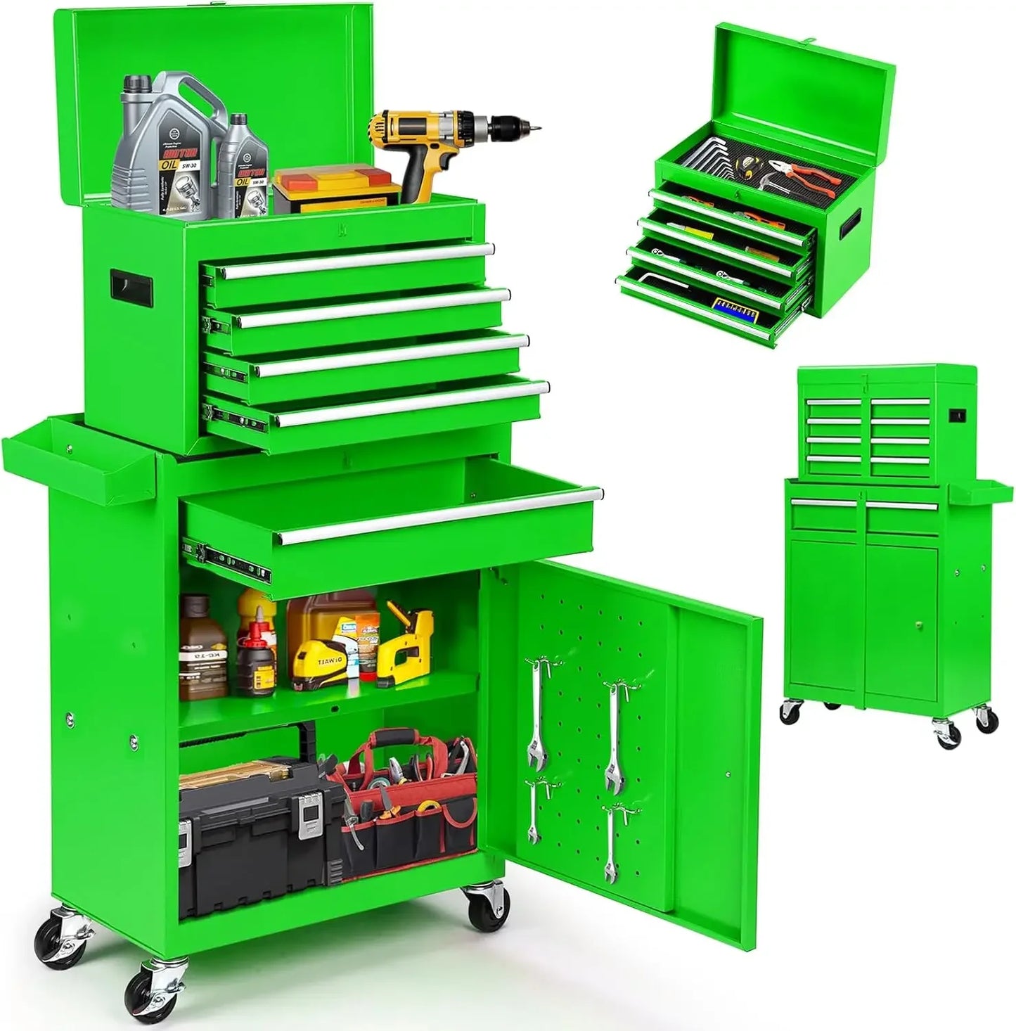 8-Drawer Rolling Tool Chest, 2-in-1 Tool Box Organizer with Lockable Wheels, Sliding Drawers,and Detachable Top, Garage Workshop