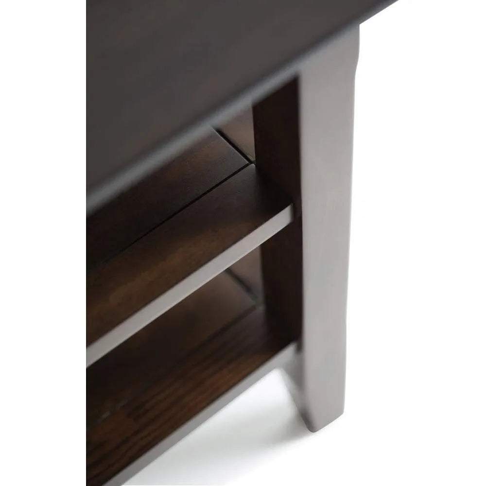 14-inch Wide Solid Wood Slim End Table in Dark Brown, Transitional Style Side Table for Living Room