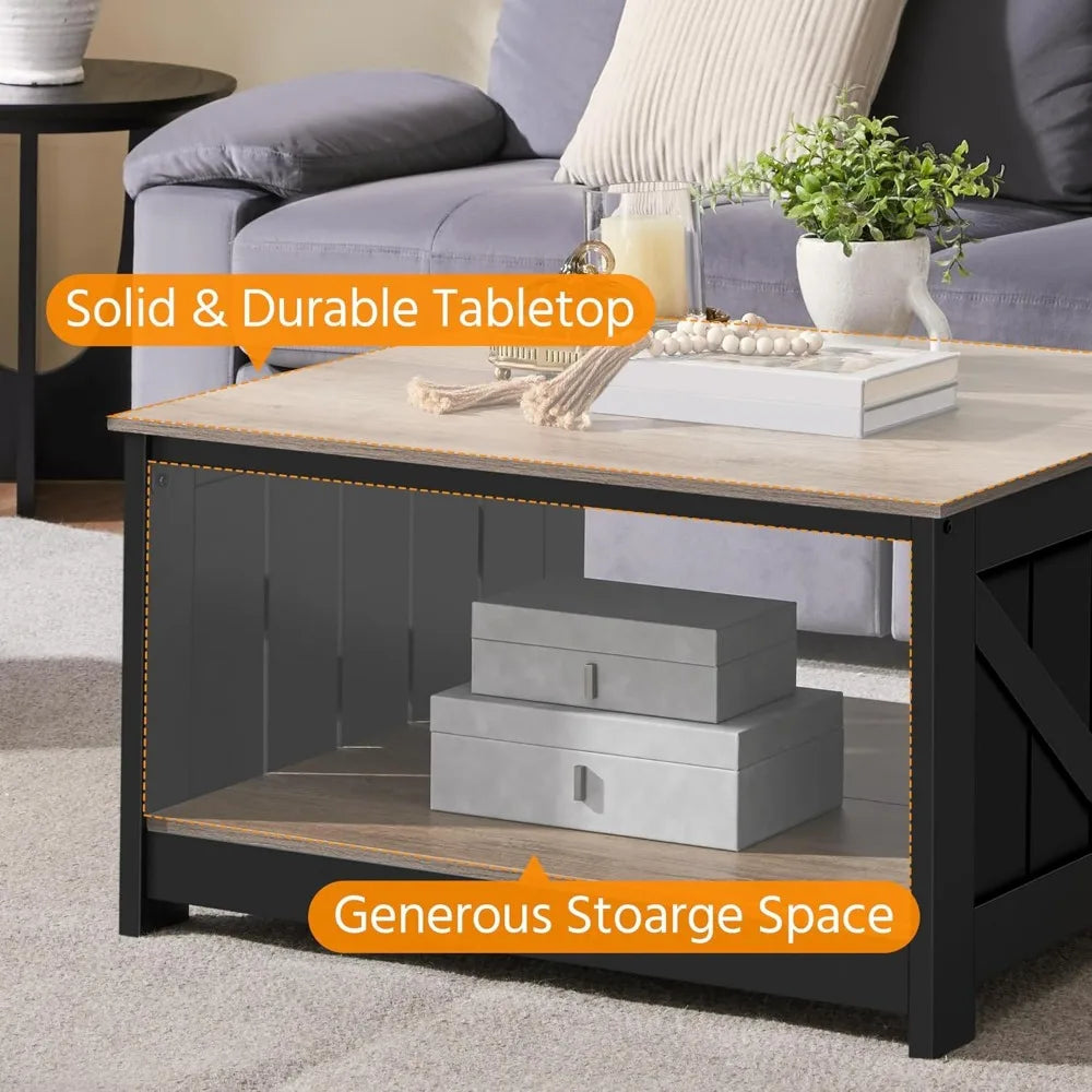 square storage coffee table for living room, 31.5 inch wood dining center table