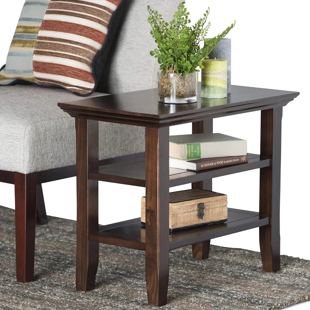 14-inch Wide Solid Wood Slim End Table in Dark Brown, Transitional Style Side Table for Living Room