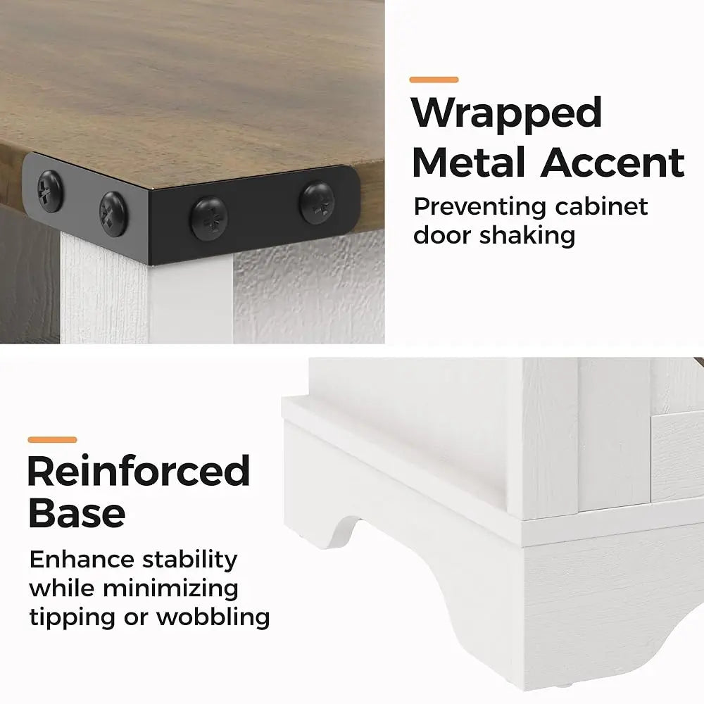 Farmhouse Nightstand, White End Table With Charging Station, Tall Bedside Table With Large Storage Room And Shelf, Wooden