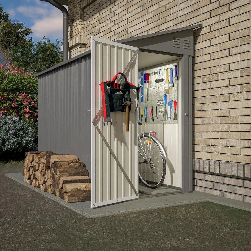 4x8 FT Outdoor Storage Shed,Lean to Metal Shed W/Floor Included,Garden Storage Shed W/Lockable Door