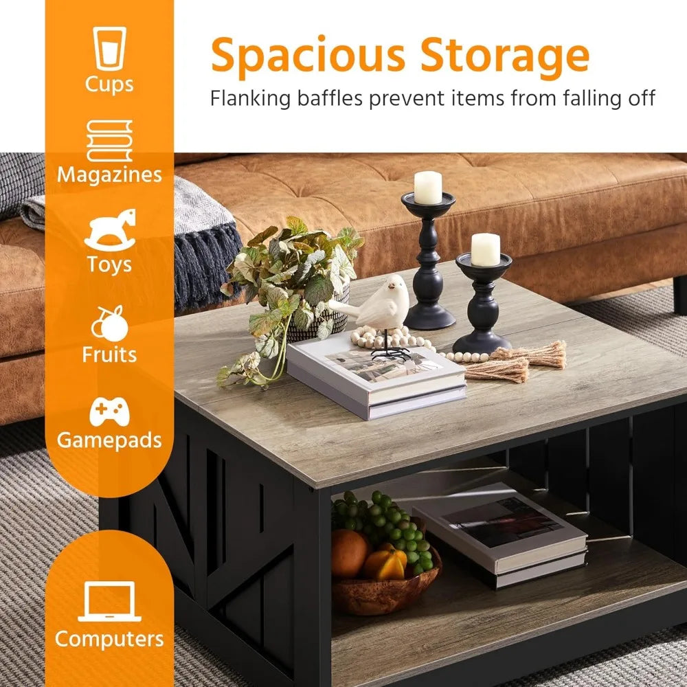 square storage coffee table for living room, 31.5 inch wood dining center table