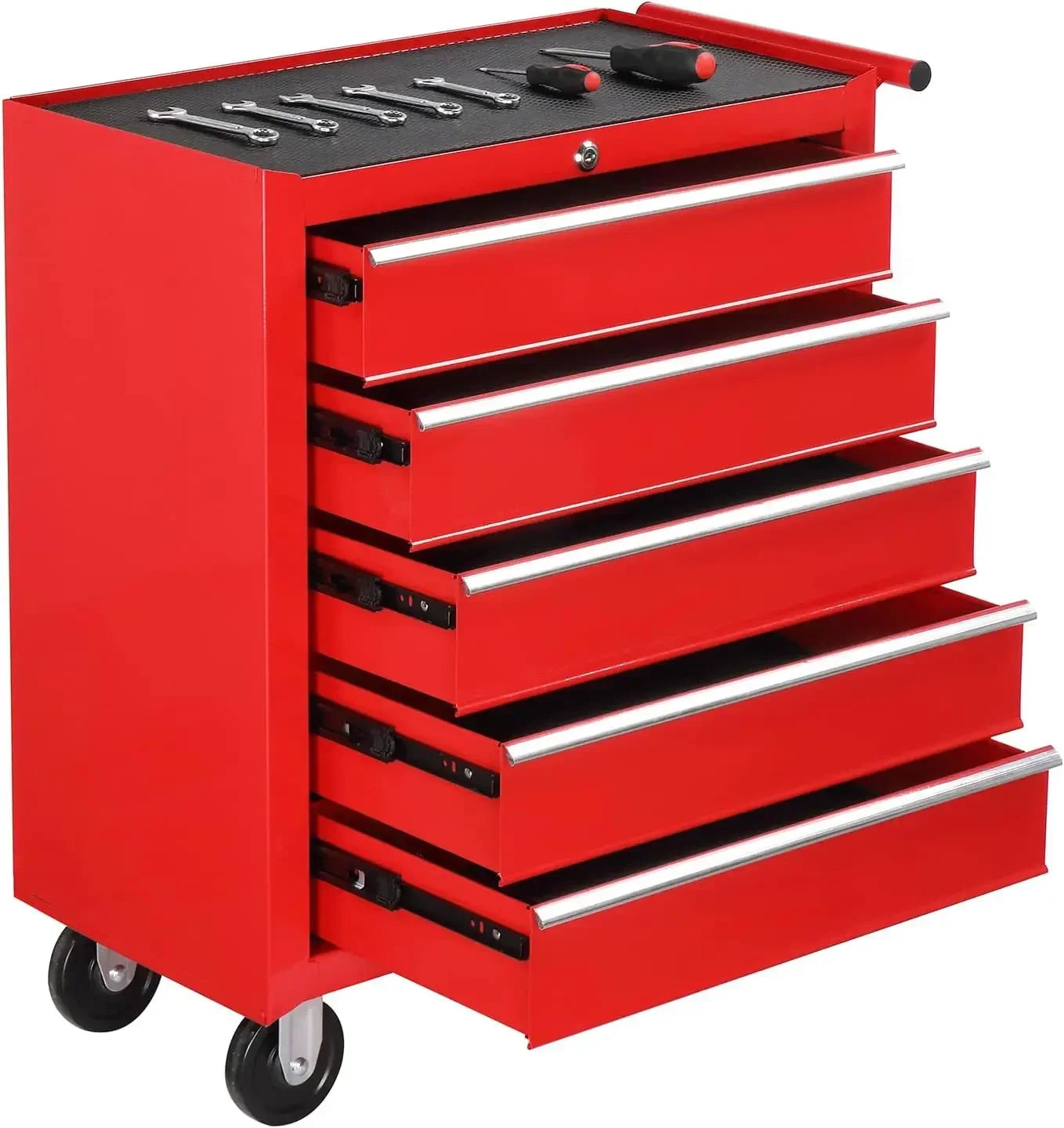5-Drawer Rolling Tool Chest with Lockable Wheels | Storage Cabinet for Tools, Top Cushion & Liners for Garage and Workshop