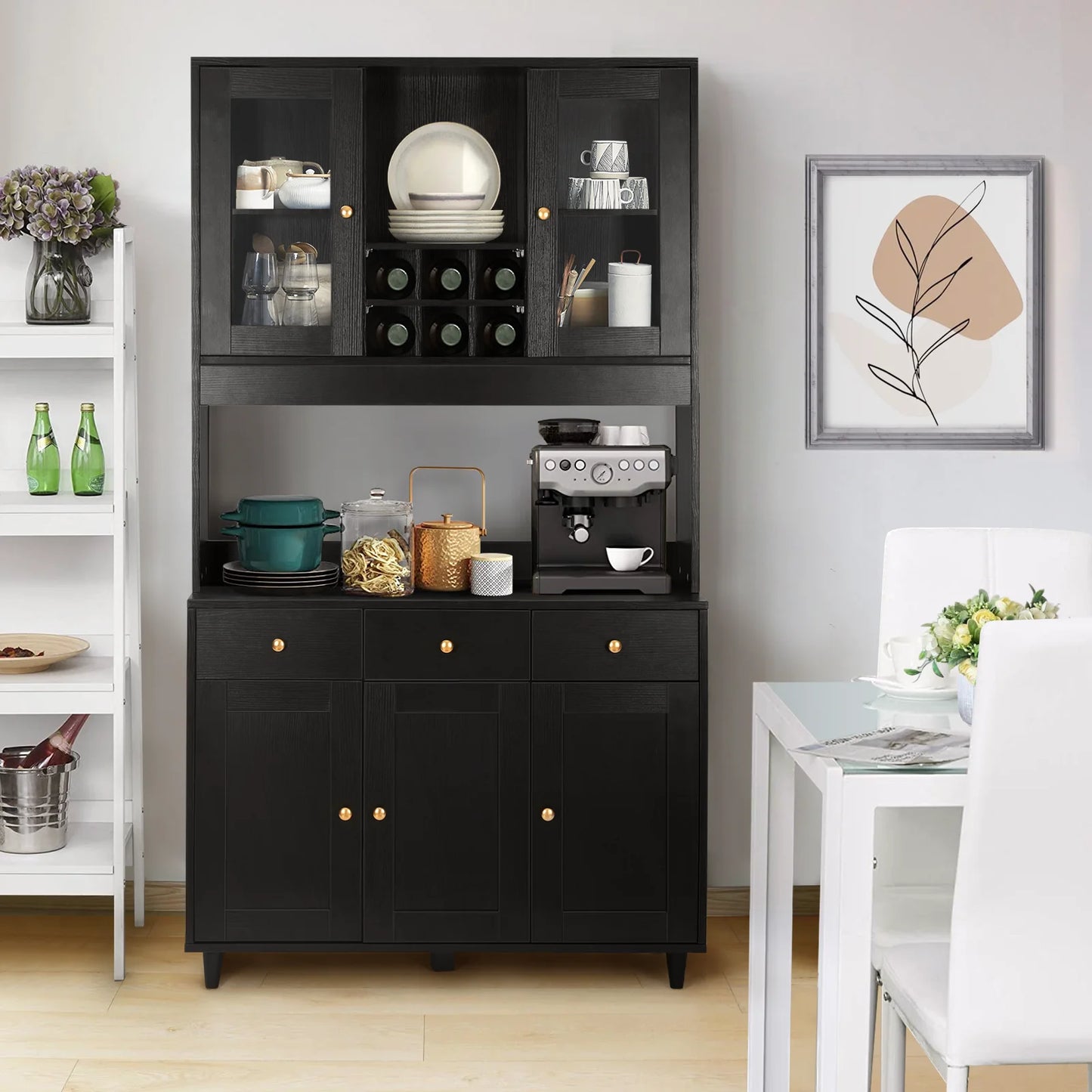 VOWNER 71" Traditional Freestanding Kitchen Pantry with 3 Drawers, Kitchen Storage Cabinet with Adjustable Shelves