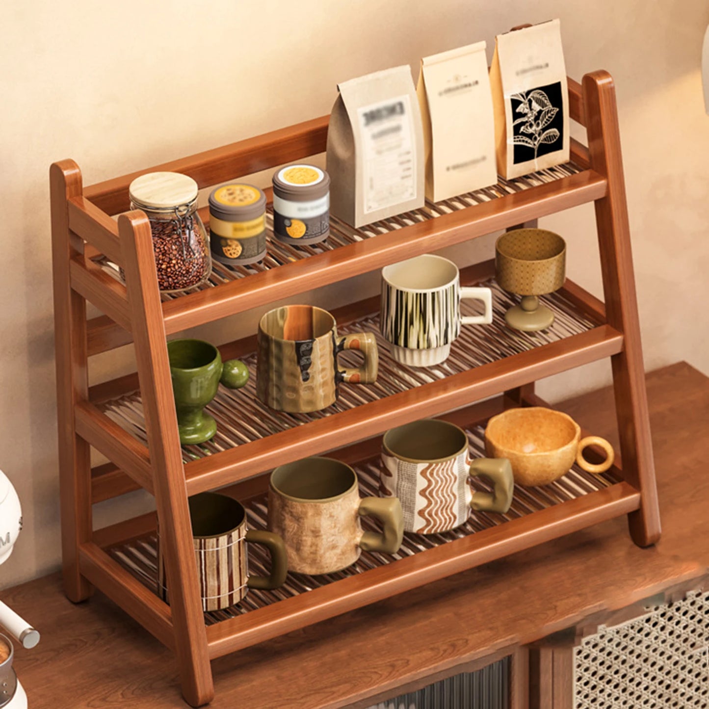 Syrup Bottle Holder Stand for Coffee Bar Mug Holder Seasoning Stand for Countertop Tabletop Kitchen Vanity Bar Accessories