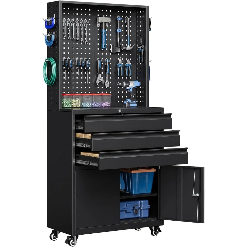 71" Rolling Steel Tool Cabinet, 2 Door w/ Adjustable Shelves & Lock, Mobile Storage for Garage/Warehouse