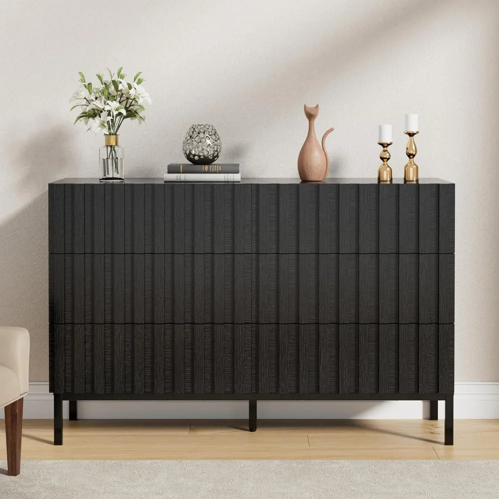 Modern 6-Drawer Solid Wood Dresser and Pair of Nightstands Set, 43" Wide for Bedroom