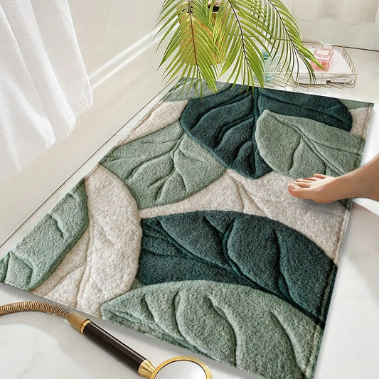 Green Leaf Pattern Plush Rug Ultra-Fine Fiber Bathroom Carpet Anti Slip Quick Drying Bedroom Rug Carpets for Living Room