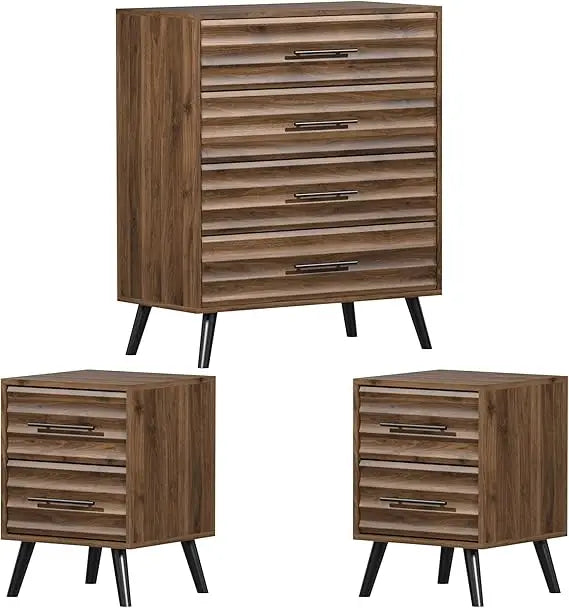 Farmhouse Bedroom Set, 3 Pieces Bedroom Furniture Set, Rustic Wood 6 Drawer Dresser and 2 Nightstands.