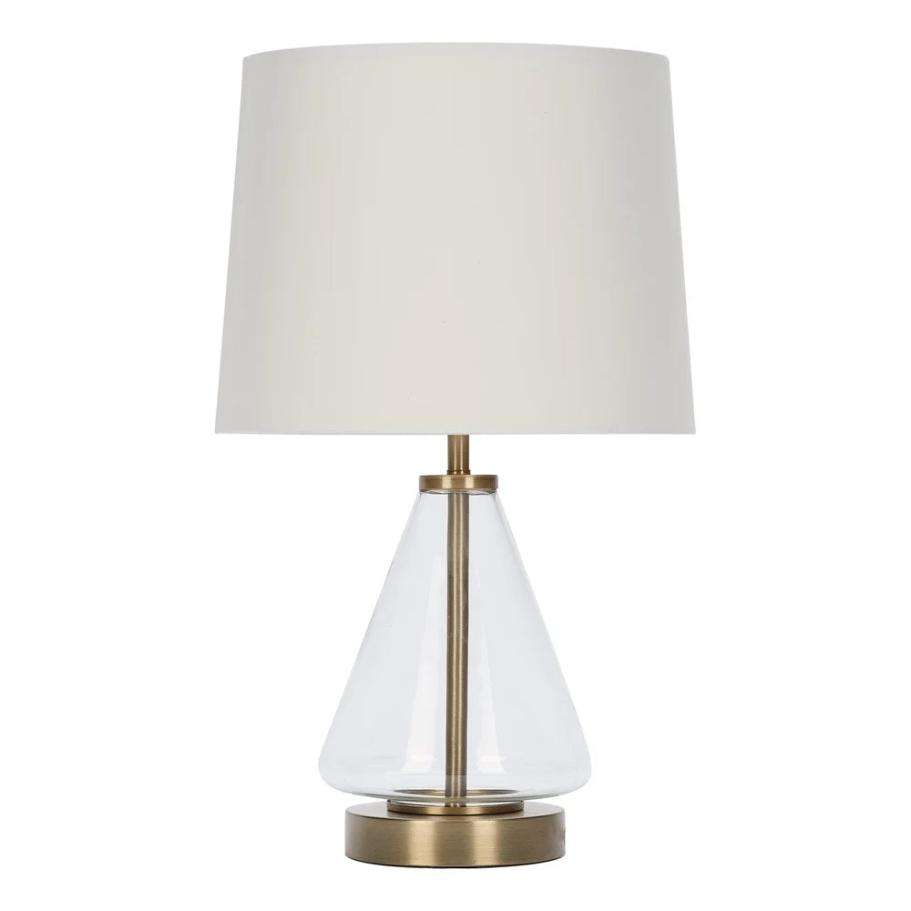 Brass Base Glass Table Lamp 18in Energy Efficient 2way Light Switch Ideal Living Room Bedroom Office 5ft Power Cord