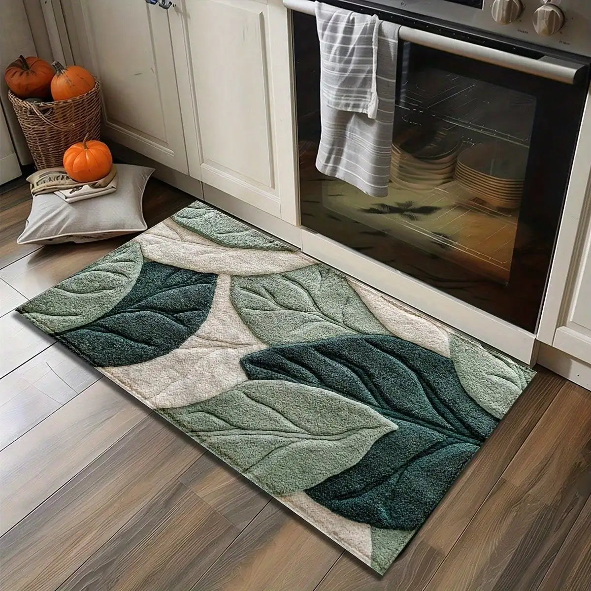 Green Leaf Pattern Plush Rug Ultra-Fine Fiber Bathroom Carpet Anti Slip Quick Drying Bedroom Rug Carpets for Living Room