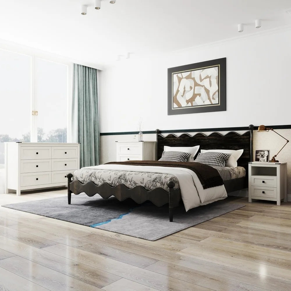 Farmhouse Bedroom Set, 3 Pieces Bedroom Furniture Set, Rustic Wood 6 Drawer Dresser and Two Nightstands.