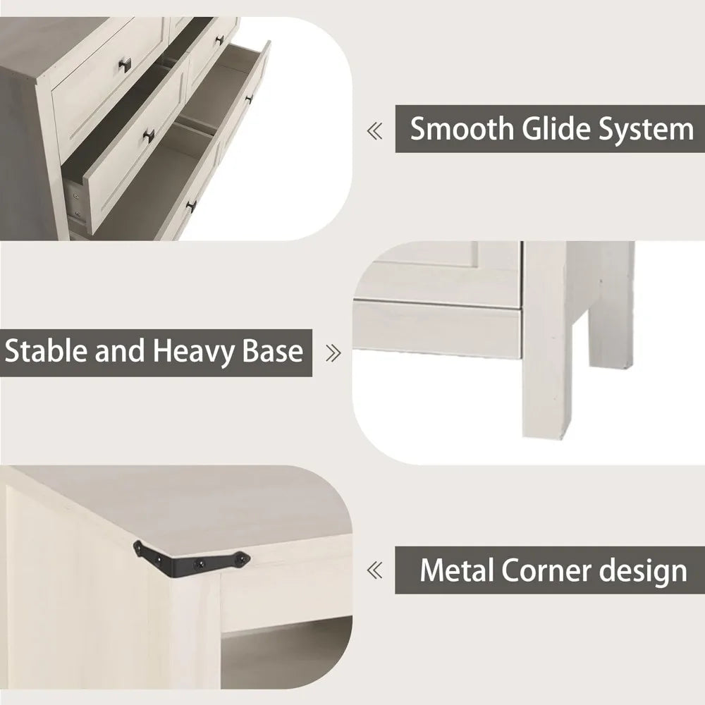 Farmhouse Bedroom Set, 3 Pieces Bedroom Furniture Set, Rustic Wood 6 Drawer Dresser and Two Nightstands.