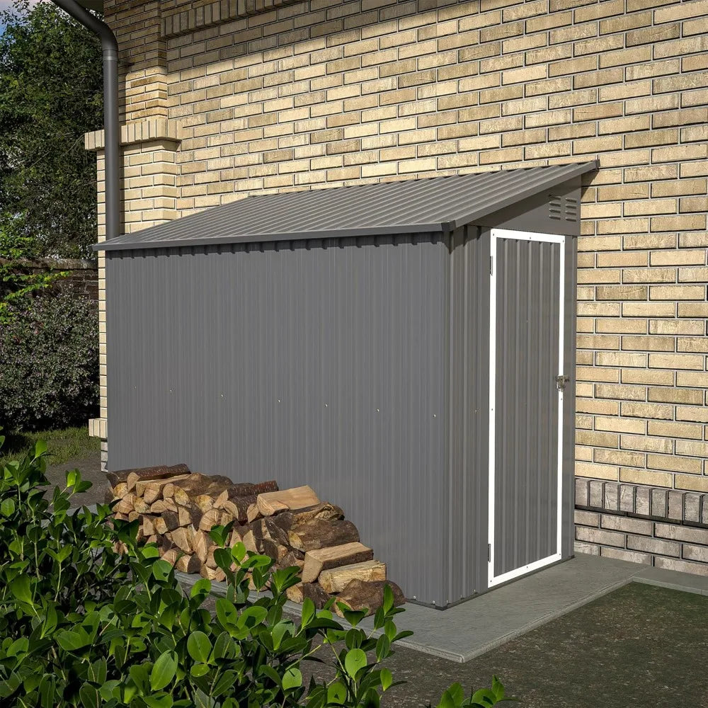 4x8 FT Outdoor Storage Shed,Lean to Metal Shed W/Floor Included,Garden Storage Shed W/Lockable Door