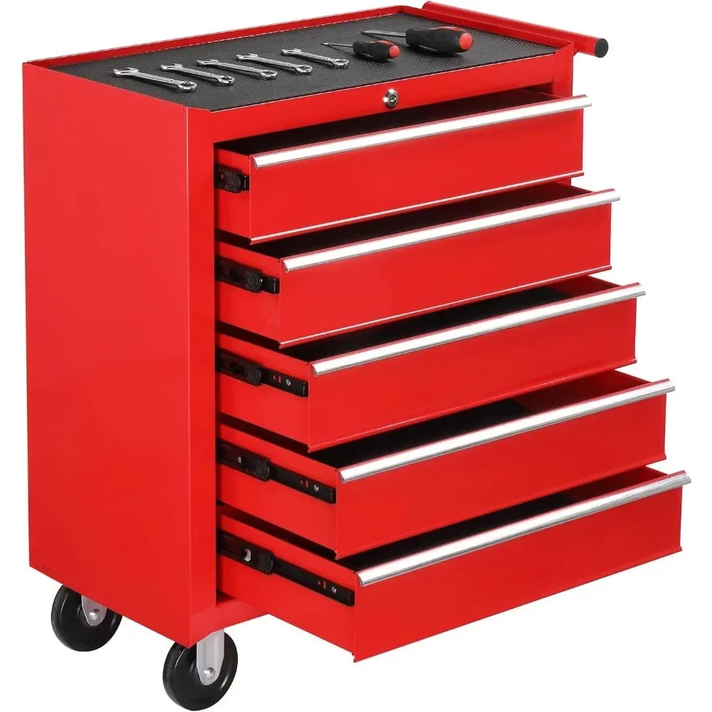 5-Drawer Rolling Tool Chest with Lockable Wheels | Storage Cabinet for Tools, Top Cushion & Liners for Garage and Workshop