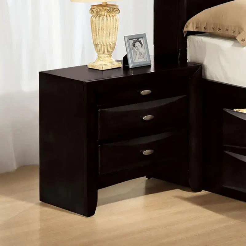Contemporary Full Size Bed & 2 Nightstands with Headboard Bookcase in Black 3pc Bedroom Furniture Set