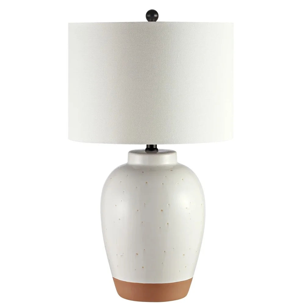 Stylish Mid Century Table Lamp Ceramic Base Drum Shade LED Compatible Home Lighting Fixture