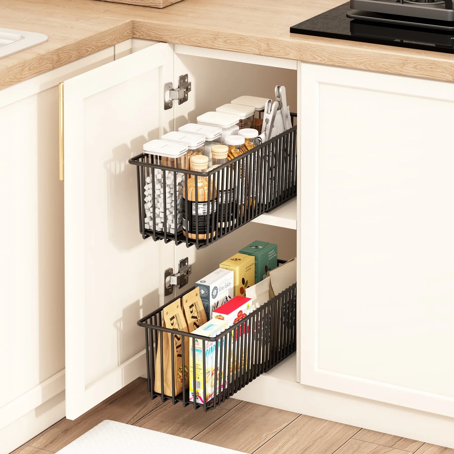 Pull Out Cabinet Organizer, 2 Pack Slide Out Drawers Pantry Shelves Under Sink Clutter Organizer, Storage for Kitchen Bathroom