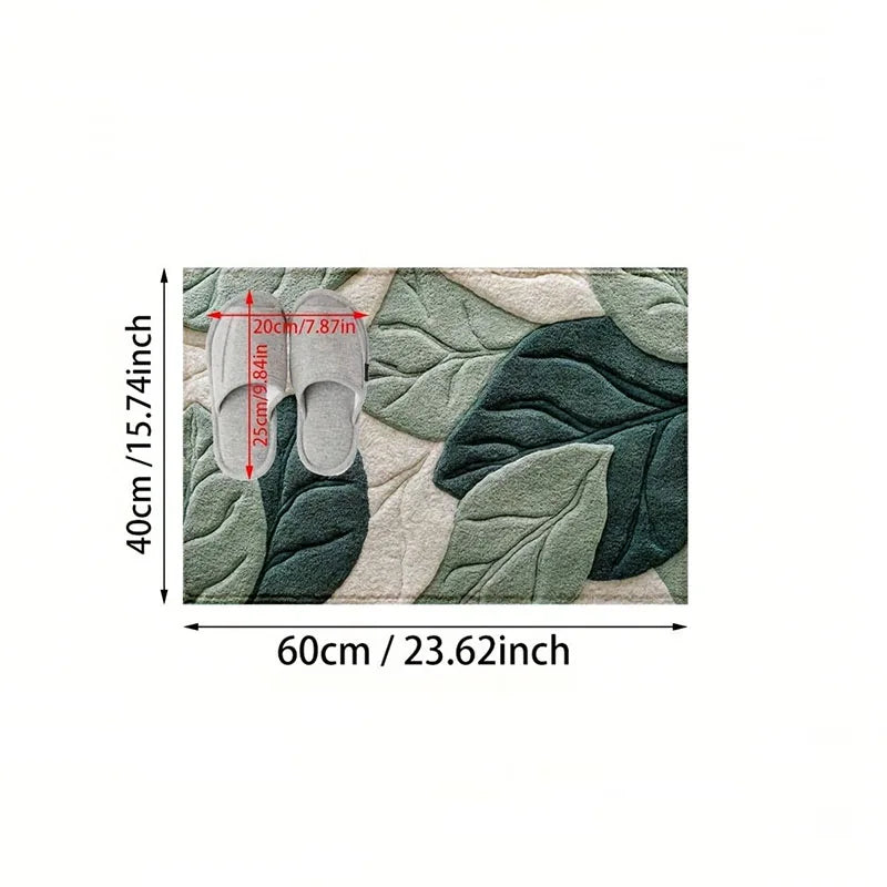 Green Leaf Pattern Plush Rug Ultra-Fine Fiber Bathroom Carpet Anti Slip Quick Drying Bedroom Rug Carpets for Living Room