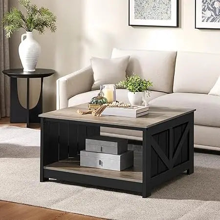 square storage coffee table for living room, 31.5 inch wood dining center table
