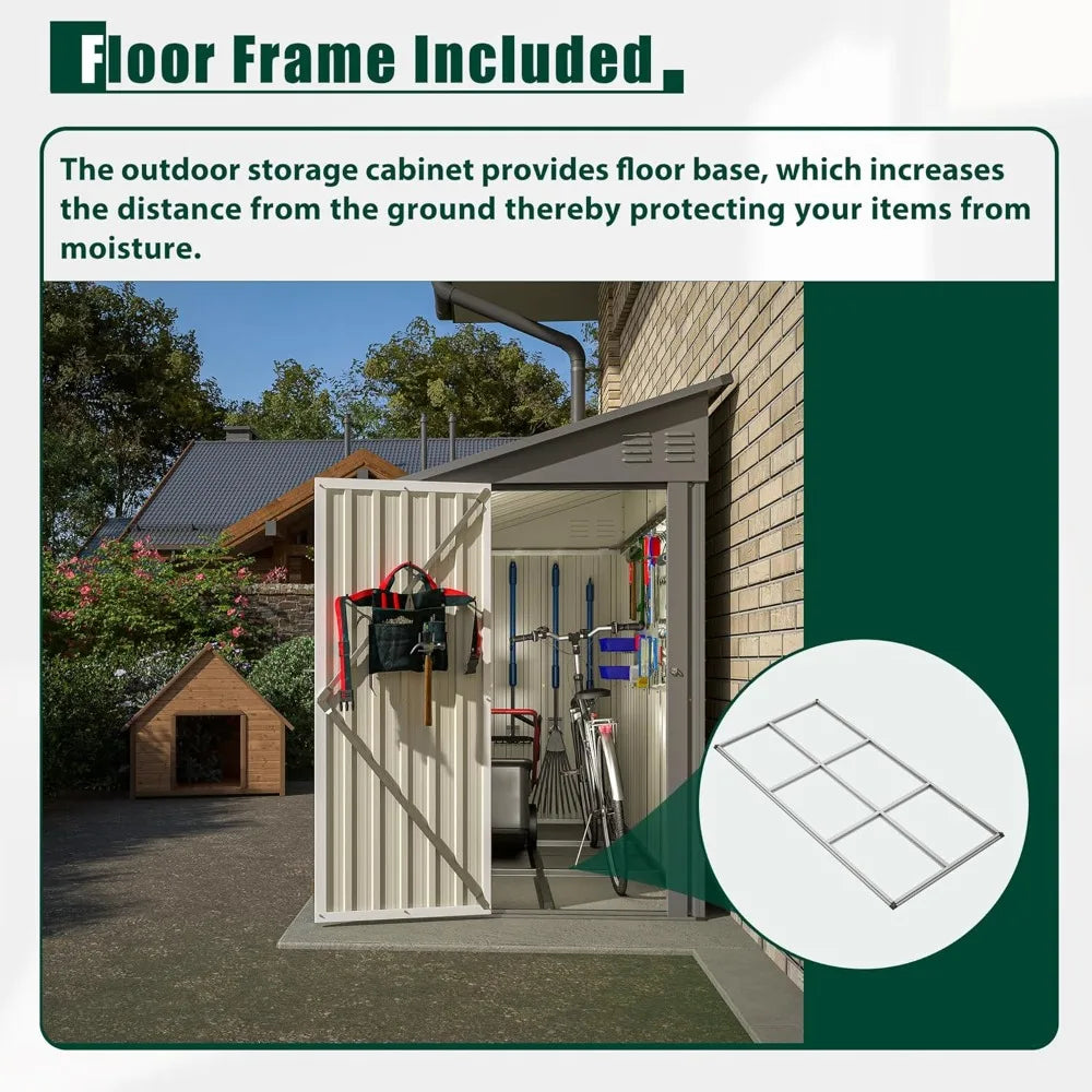 4x8 FT Outdoor Storage Shed,Lean to Metal Shed W/Floor Included,Garden Storage Shed W/Lockable Door