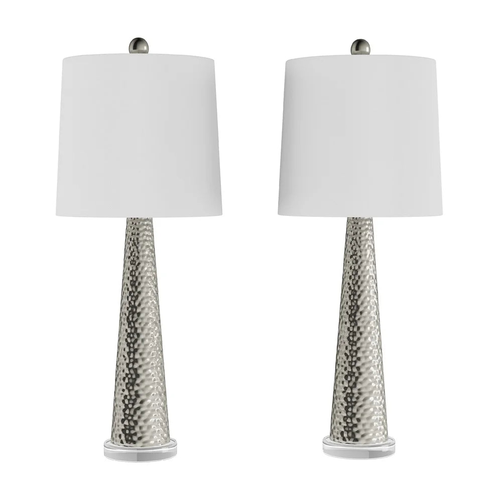 2 Piece Hammered Glass Table Lamp Set with Ivory Shade Durable LED Lighting Living Room Bedroom Office