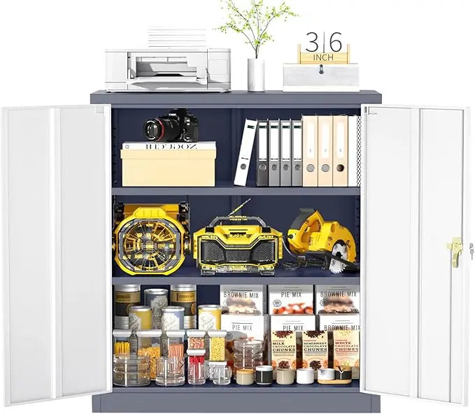 36" Metal Storage Cabinet with Wheels, Lockable Rolling Metal Garage Cabinets with 2 Doors and 4 Adjustable Shelves, Rolling To