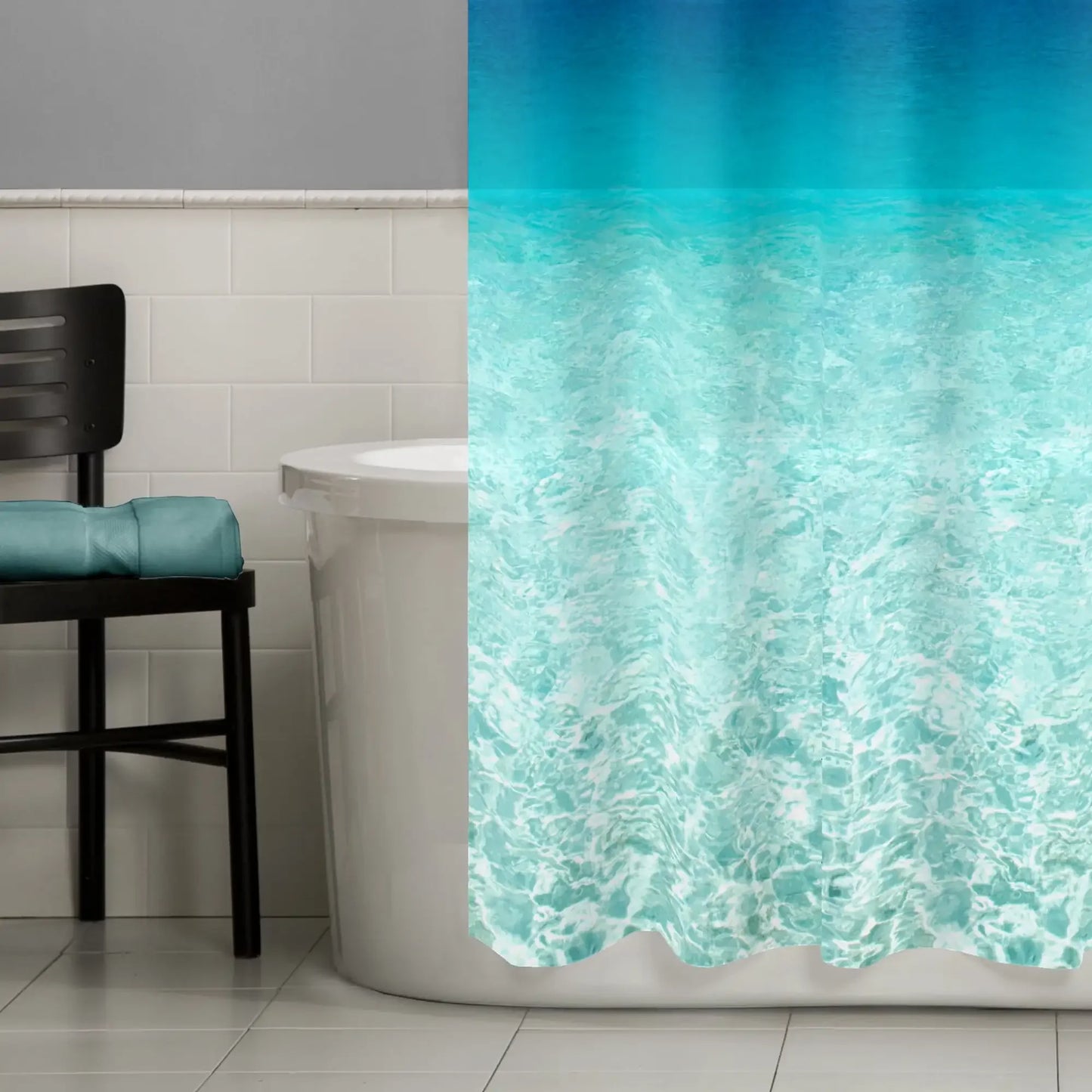 Ocean Blue PEVA Shower Curtain, 70" x 72", Zenna Home Escape Photoreal Sea and Sky Design