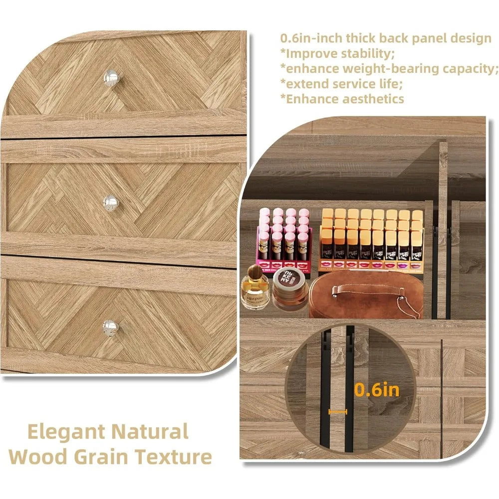 3 Pieces Bedroom Set with 6 Drawer Dresser and 2 Drawer Nightstands, Wooden Dresser and Nightstands for Bedroom, Living Room.