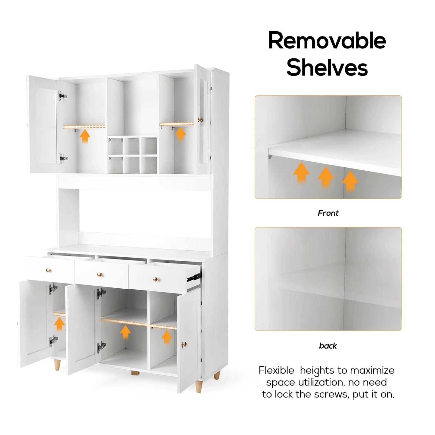 VOWNER 71" Traditional Freestanding Kitchen Pantry with 3 Drawers, Kitchen Storage Cabinet with Adjustable Shelves