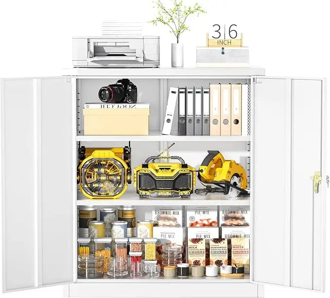 36" Metal Storage Cabinet with Wheels, Lockable Rolling Metal Garage Cabinets with 2 Doors and 4 Adjustable Shelves, Rolling To