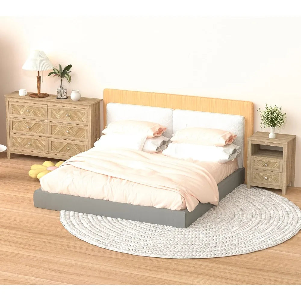 3 Pieces Bedroom Set with 6 Drawer Dresser and 2 Drawer Nightstands, Wooden Dresser and Nightstands for Bedroom, Living Room.