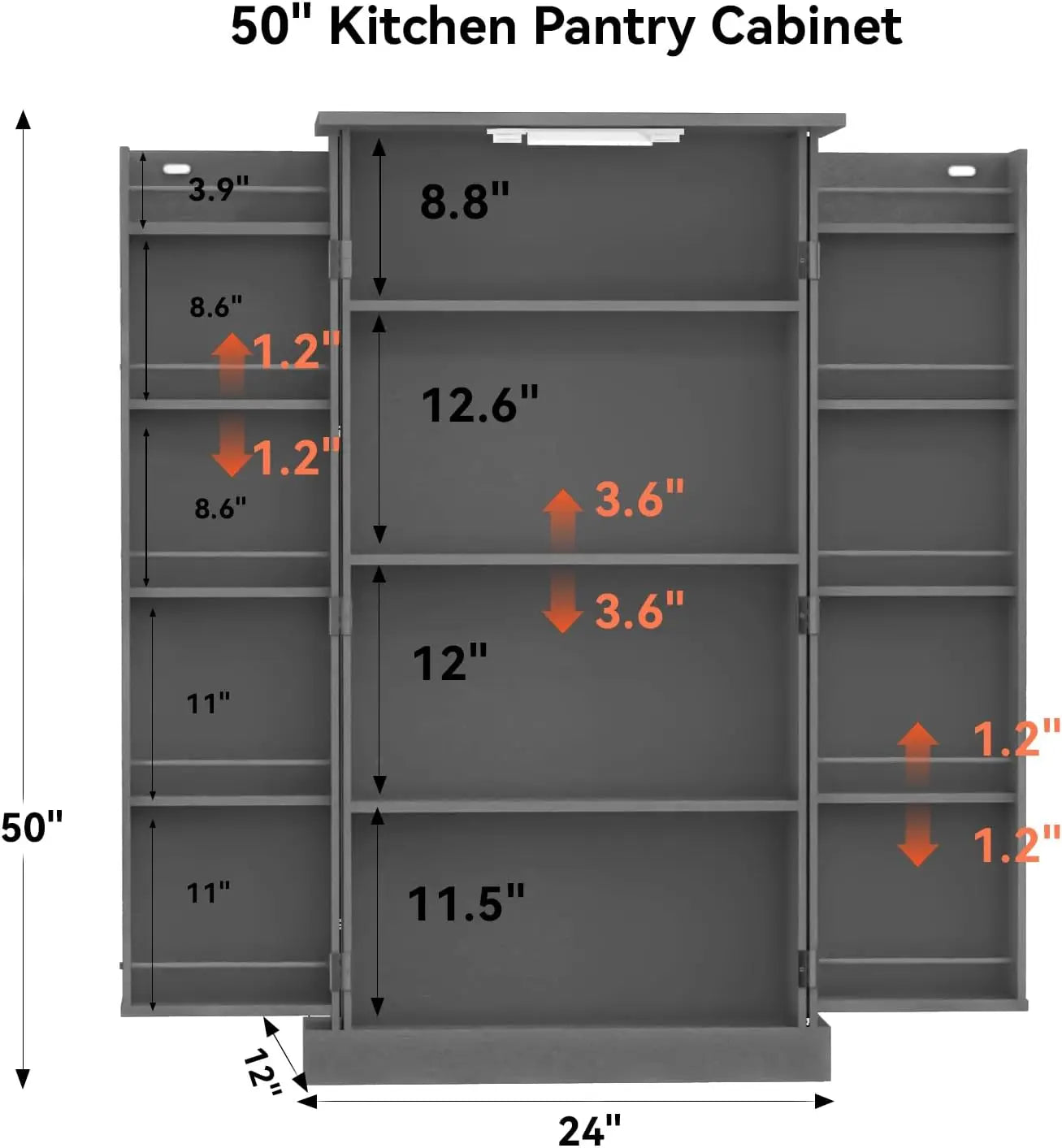 LED Kitchen Pantry Cabinet with 3 Adjustable Shelves and 2 Doors Wood Pantry Storage Cabinet with Handle for Kitchen Living Room