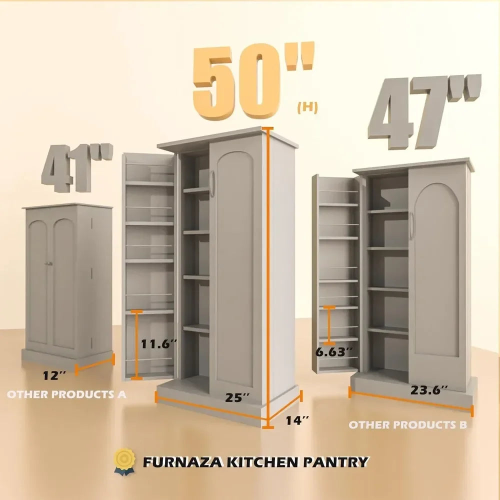 LED Kitchen Pantry Cabinet - 50" Food Storage Cupboard with 2 Doors & Adjustable Shelves, Perfect for Small Spaces