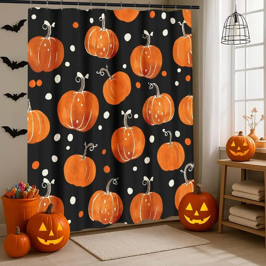 Autumn Pumpkin Shower Curtain for Halloween Thanksgiving Harvest Farmhouse Bathroom Decor Machine Washable Waterproof Polyester
