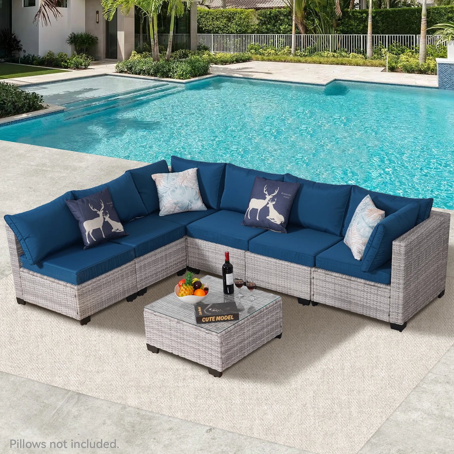 NAGA BAHNA Outdoor Patio Furniture, 7 Piece Outdoor Sectional Sofa PE Rattan Wicker Patio Conversation Sets with Thick Cushions
