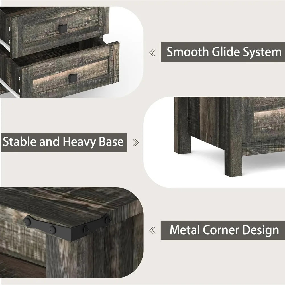 Farmhouse Bedroom Set, 3 Pieces Bedroom Furniture Set, Rustic Wood 6 Drawer Dresser and 2 Nightstands.