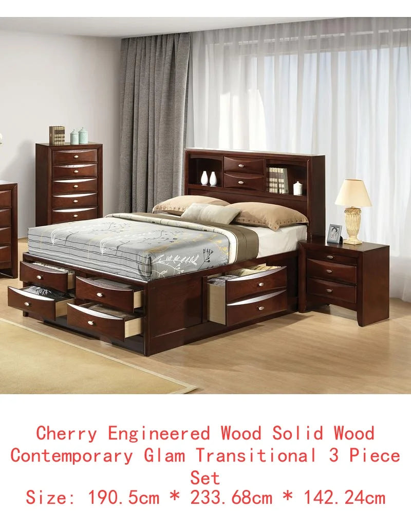 Contemporary King Size Bed Set with 2 Nightstands and Headboard in Gray - 3 Piece Bedroom Furniture