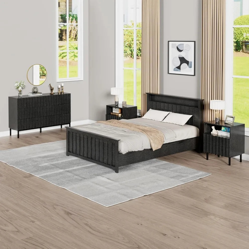 Modern 6-Drawer Solid Wood Dresser and Pair of Nightstands Set, 43" Wide for Bedroom