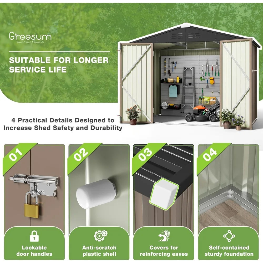 Outdoor Storage Shed 6 x 8 ft. Utility Tool Shed Metal Storage Garden Shed with Door & Lock for Patio Storage, Brown